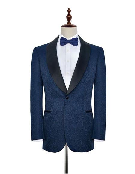  Men's One Button Single Breasted Navy Blue Double Vents Suit