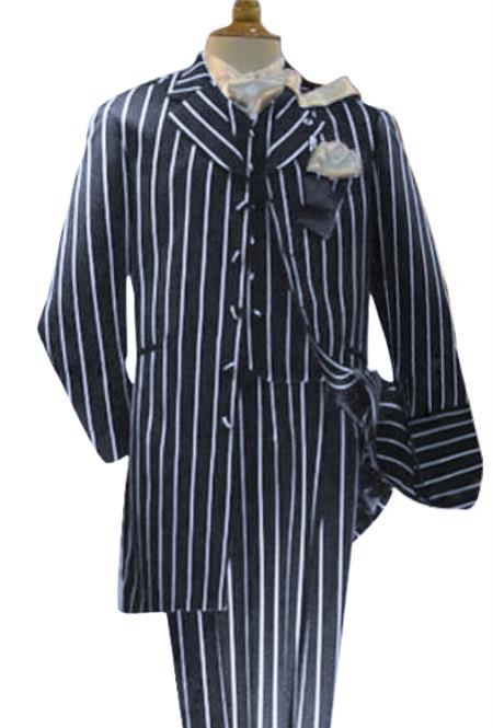  Men's Navy Blue High Fashion Single Breasted Bold Pronounce White Pinstripe Three Piece Zoot Suit For sale ~ Pachuco men's Suit Perfect for Wedding