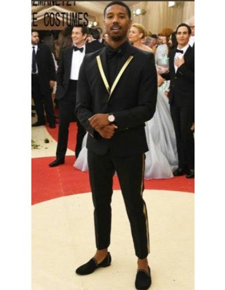  Men's Black Single Breasted Notch Lapel Cuff Link Suit