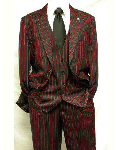  Men's Single Breasted Black ~ Red Two Button Vest Notch Lapel Suit