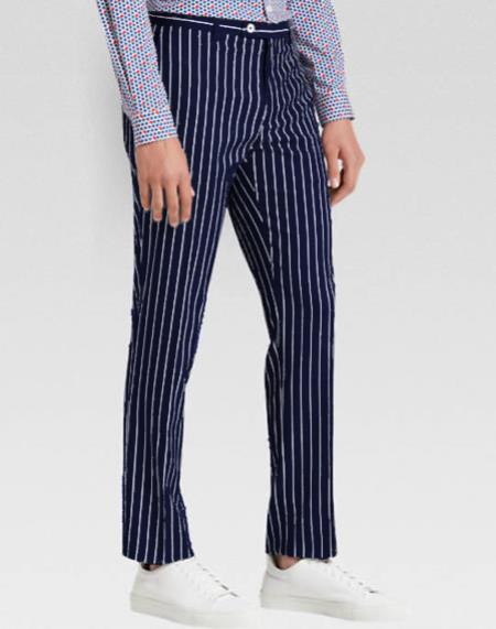  Men’s slacks Dark Navy Blue Ganagster Chalk Striped ~ Pinstripe 1920's Style Flat Front or  Pleated Pants Available In Big And Tall