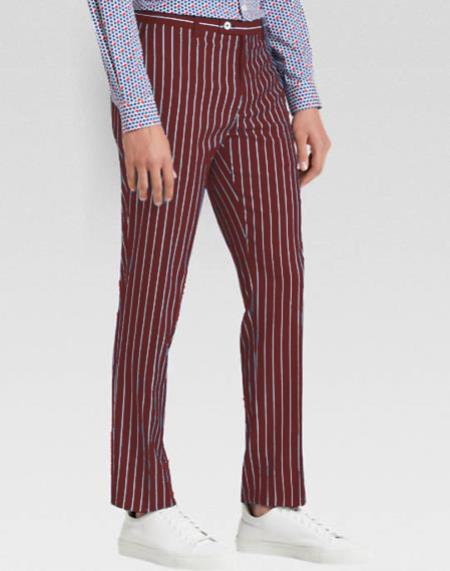  Men’s slacks Burgundy Ganagster Chalk Striped ~ Pinstripe 1920's Style Flat Front or  Pleated Pants Available In Big And Tall