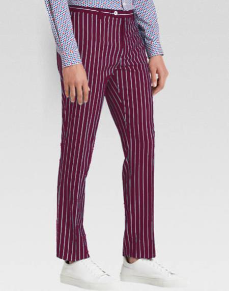  Men’s slacks Wine Ganagster Chalk Striped ~ Pinstripe 1920's Style Flat Front or  Pleated Pants Available In Big And Tall