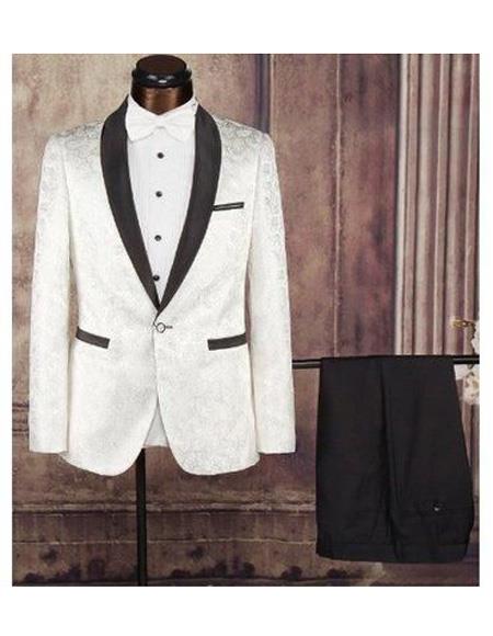  Men's Cream Single Breasted Shawl Lapel One Button Fabric Tuxedo