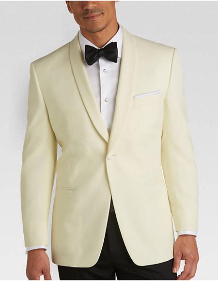  Men's Single Breasted One Button Cream Slim Fit Jacket