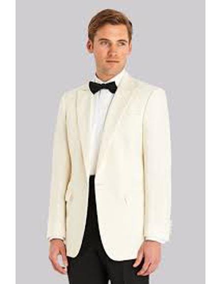  Men's Single Breasted Fabric Peak Lapel Ivory Jacket One Button