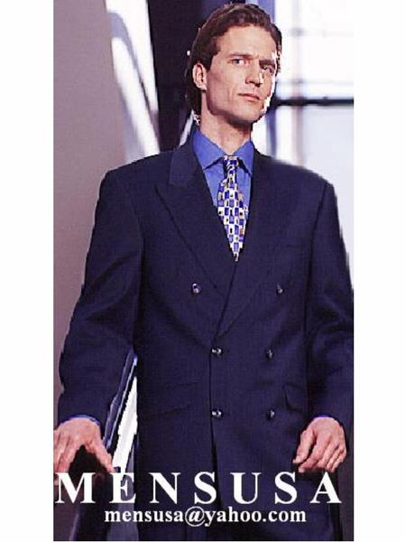 High Quality Double Back Vent Double Breasted Worsted Virgin Wool Dark Navy Blue Suit men's Suit Se