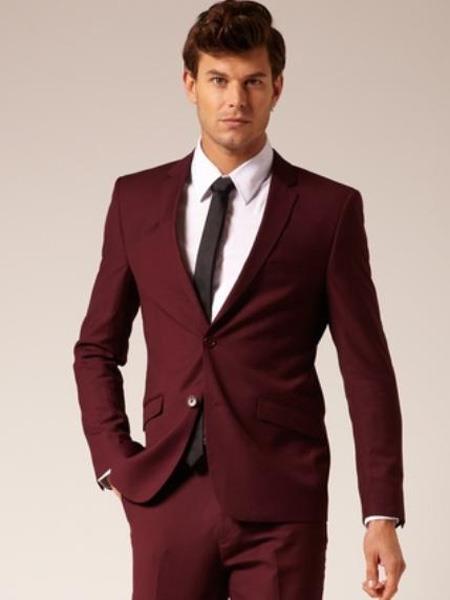  2 Button Style Suit Burgundy ~ Maroon ~ Wine Color flat front pants men's Suit Separate Any Size Jacket & Pants