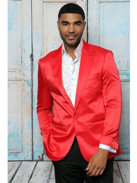  men's Shiny Flashy Satin Solid Blazer ~ Sport Coat  Red  Available in 2 buttons Notch Lapel 