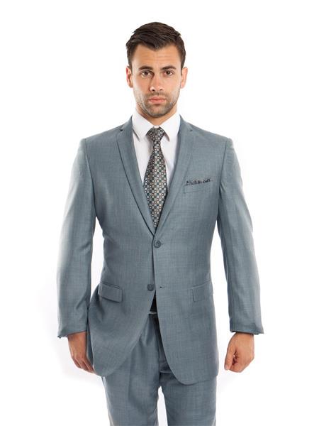  men's  Single Breasted Slim Fit Notch Lapel Smoke Blue Suit
