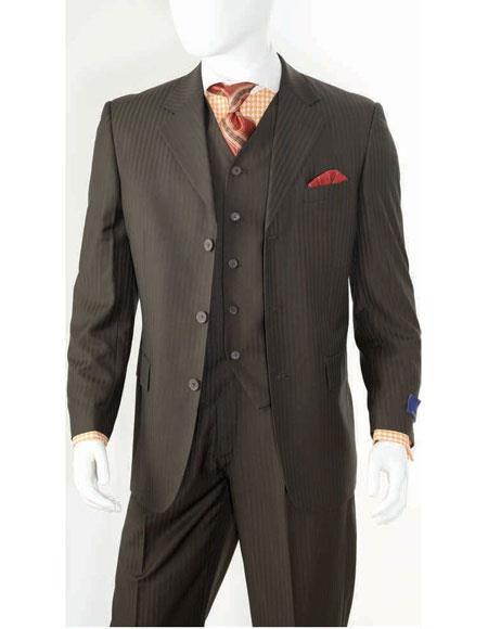  Men's Single Breasted 100% Wool Black Side Vents Three Button Vested Suit