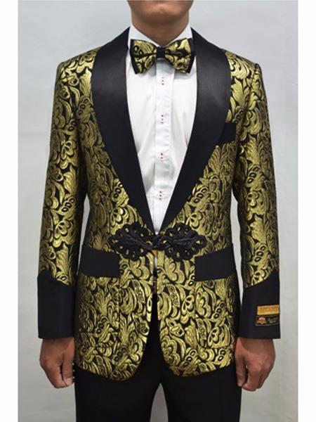 Alberto Nardoni Brand men's Gold & Black men's Prom Blazer ~ Suit Jacket Fashion Sport Coat Matching Bowtie Perfect For Prom Clothe - Prom Outfits For Guys