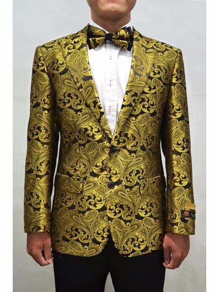 Alberto Nardoni Brand men's Gold & Black men's Prom Blazer ~ Suit Jacket Fashion Sport Coat Matching Bowtie Perfect For Prom Clothe - Prom Outfits For Guys