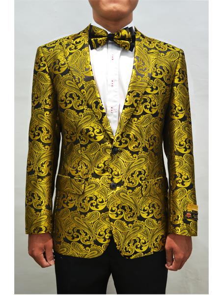 Gold Single Breasted Unique men's Paisley Blazer For Wedding 
