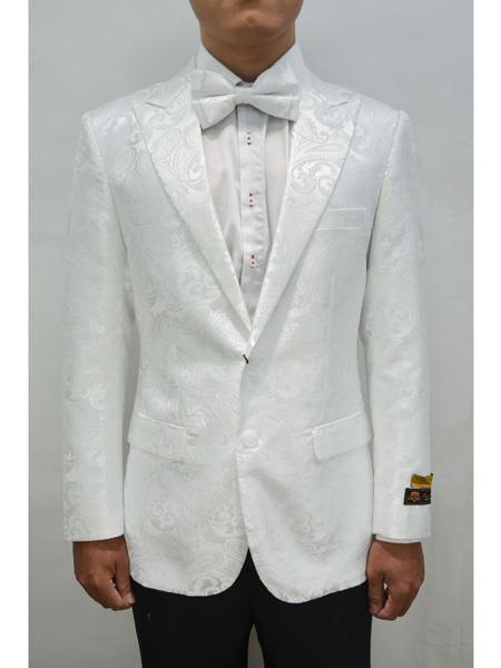 Unique White Peak Lapel men's Floral ~ Fancy Fashion Paisley Blazer
