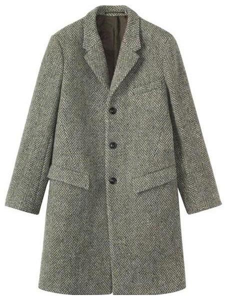 Mens Topcoat Mens  Three Button Single Breasted Herringbone Tweed Wool Gray ~ Grey Top Coat ~ Overcoat