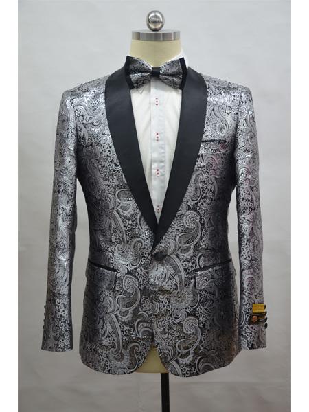  Black and Silver Suit  And Black Two Toned Paisley Floral Blazer Tuxedo Dinner Jacket Fashion Sport Coat