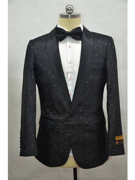 Black Two Toned Paisley Floral Blazer Tuxedo Dinner Jacket Fashion Sport Coat + Matching Bow Tie