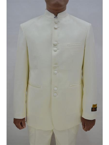  men's Eight Button Mandarin Banded Collar Ivory Suits