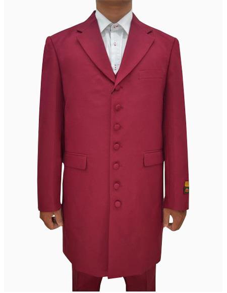  men's Burgundy Single Breasted Seven Button Zoot Suits