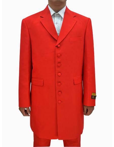  men's Red Single Breasted Seven Button Zoot Suits