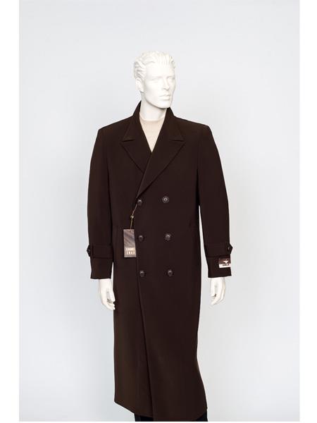   men's Full Length Maxi Trench Coat Brown