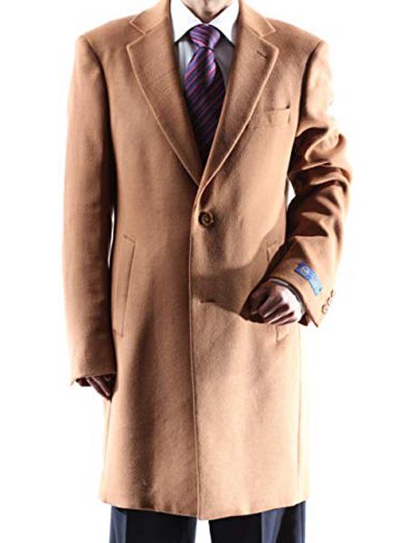   men's Caravelli Single Breasted  Two Button 3/4 Length Camel Topcoat