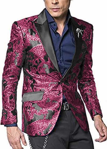 men's Hot Pink ~ Fuchsia Flap Two Pockets Peak Lapel Suit