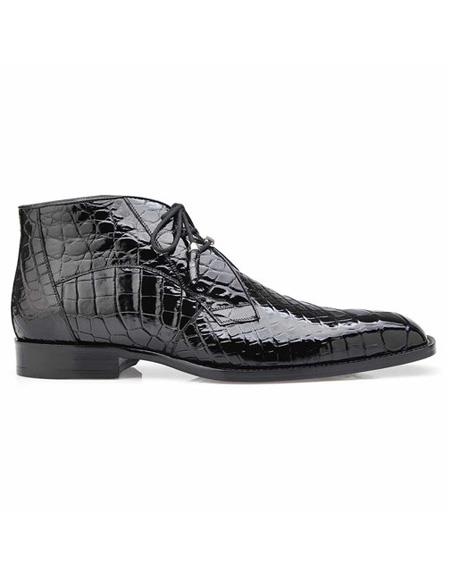  men's Alligator Lace Up Black Cap Toe Shoe
