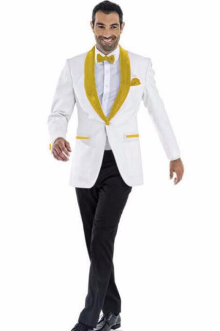 Men's Blazer ~ Suit Jacket White ~ Gold
