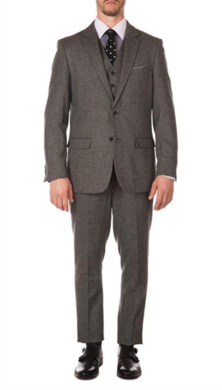 Men's Designer Brand York Grey Slim Fit 3pc Herringbone Suit
