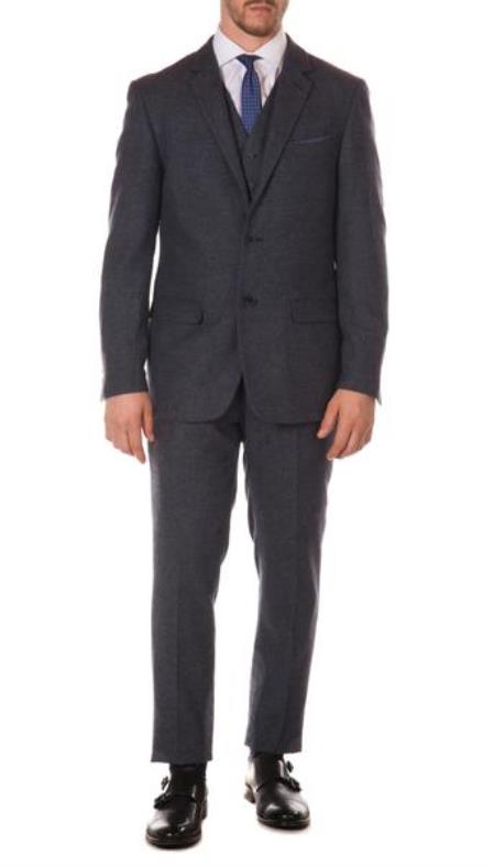 Men's Designer Brand York Navy Slim Fit 3pc Herringbone Suit