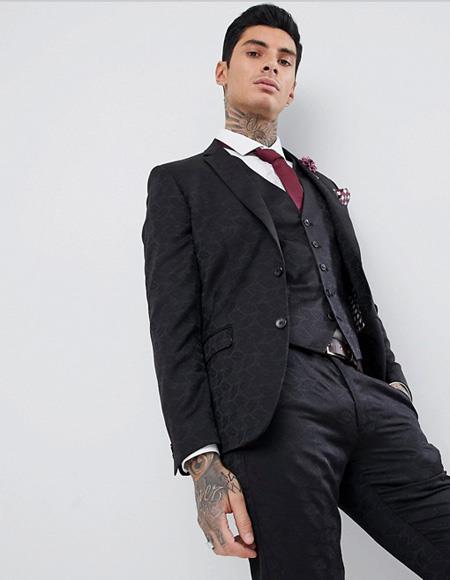  men's Black Skinny Fit Single Breasted Two Button Tuxedo Jacket