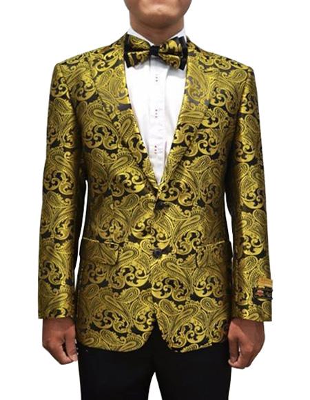 Cheap men's Printed Unique Patterned Print Floral Tuxedo Flower Jacket Prom custom celebrity modern Tux Gold ~ Black