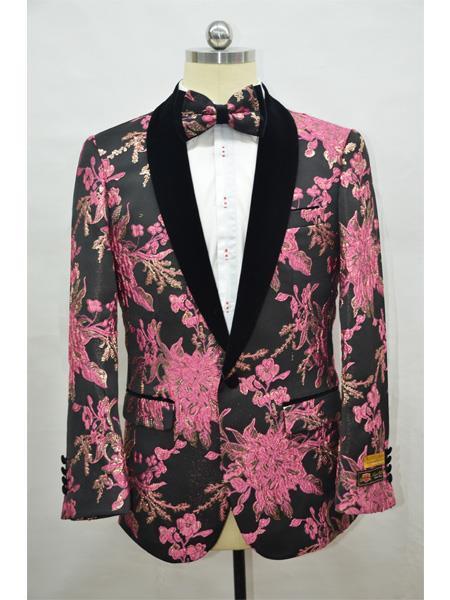 Cheap men's Printed Unique Patterned Print Floral Tuxedo Flower Jacket Prom custom celebrity modern Tux Rose ~ Black