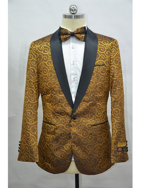 Cheap men's Printed Unique Patterned Print Floral Tuxedo Flower Jacket Prom custom celebrity modern Tux Gold ~ Black
