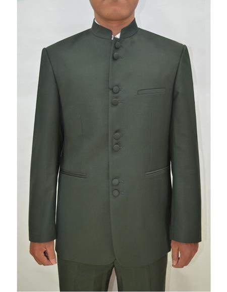 Marriage Groom Wedding Indian Nehru Suit Jacket Men's Blazer Olive (Jacket + Pants) $99