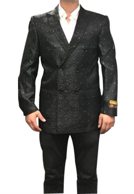  men's Fancy Paisley Floral Black Double Breasted Blazer Sport Coat Jacket 