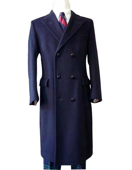 men's Navy Blue Solid Pattern Big and Tall wool Topcoat for Men