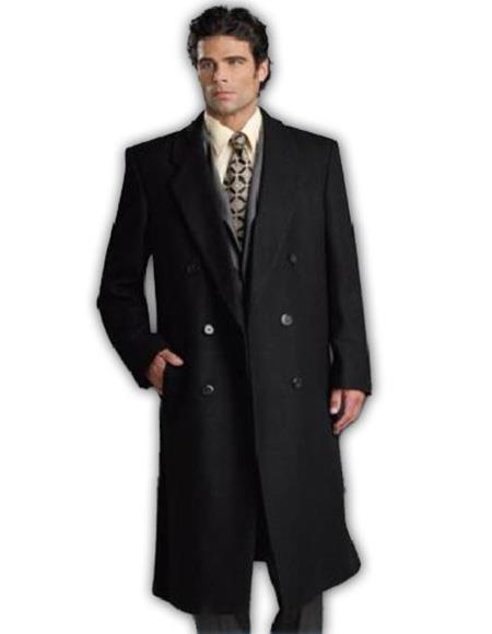 men's Black Full Sleeves Notched lapel Big and Tall Topcoat