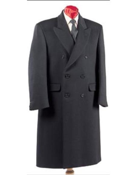 men's Black Six Button Front Closure Big and Tall Overcoat