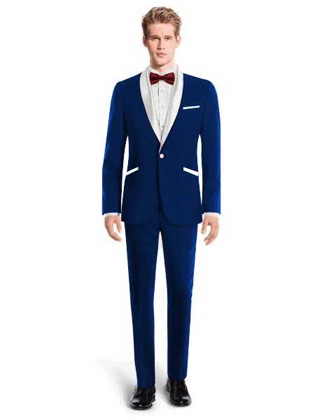 White Lapel Tuxedo Suit Shawl Collar With Vest Wedding / Prom / Stage Navy Blue