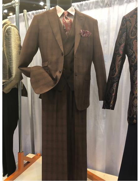  men's Single Breasted Brown Two Button Suit