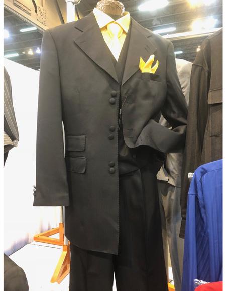  men's Black Six Button Single Breasted Suit