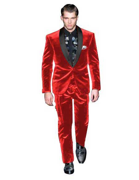 men's Red One Button Velvet Tuxedo 