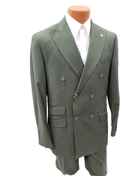  men's Grey Double Breasted Peak Lapel Suit
