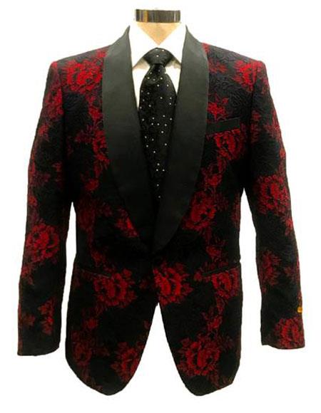 men's Single Breasted Red ~ Black One Button Blazer