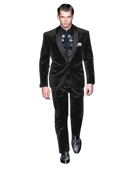 men's Black One Button Single Breasted Suit Velvet Fabric Shawl Collar Tuxedo