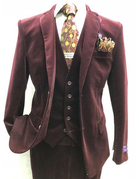men's Burgundy Single Breasted One Button Suit