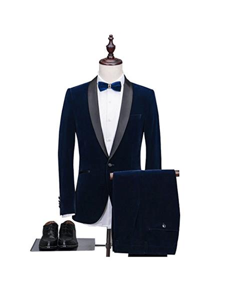 Alberto Nardoni Velvet Shawl Collar Suit Velvet Pants Blue Color Tuxedo Looking Perf